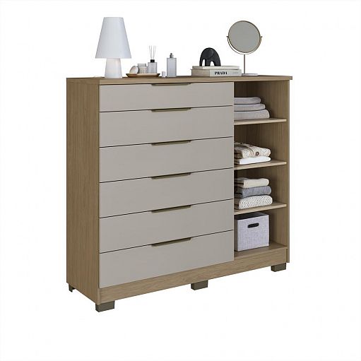 Cômoda Vegas 1 Porta Ripada e 6 Gavetas Canela Faimec