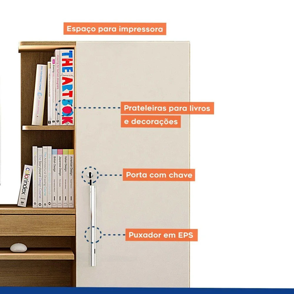 Mesa para Computador com Armário 1 Porta 1 Gaveta Office Valdemóveis Cinamomo/off White Cinamomo Of White