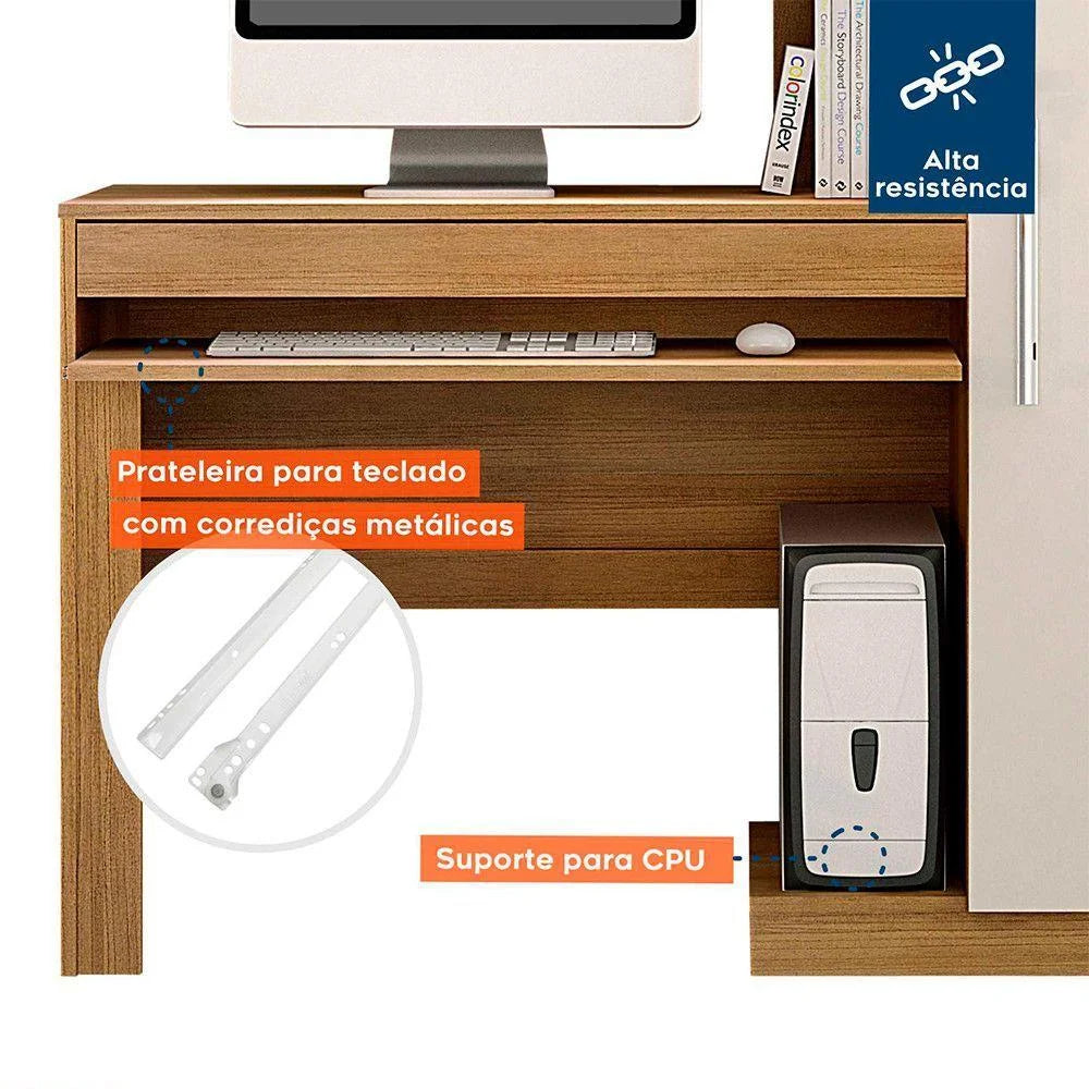 Mesa para Computador com Armário 1 Porta 1 Gaveta Office Valdemóveis Cinamomo/off White Cinamomo Of White