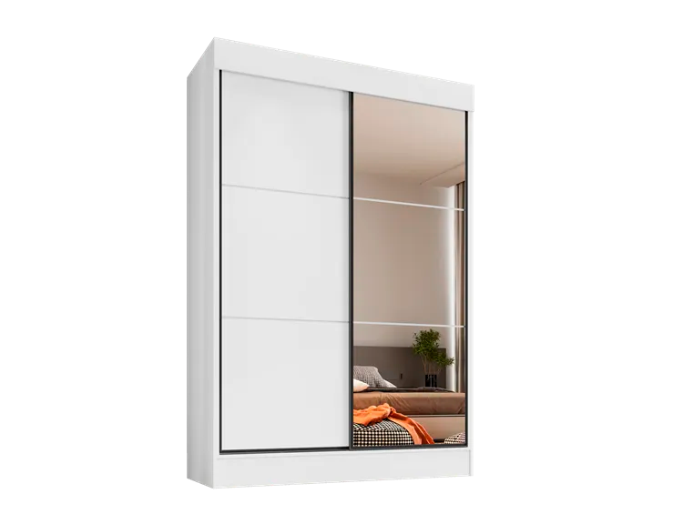 Guarda Roupa Chicago 2 Portas de Correr 4 Gavetas com Espelho Cor Branco - Rud Rack