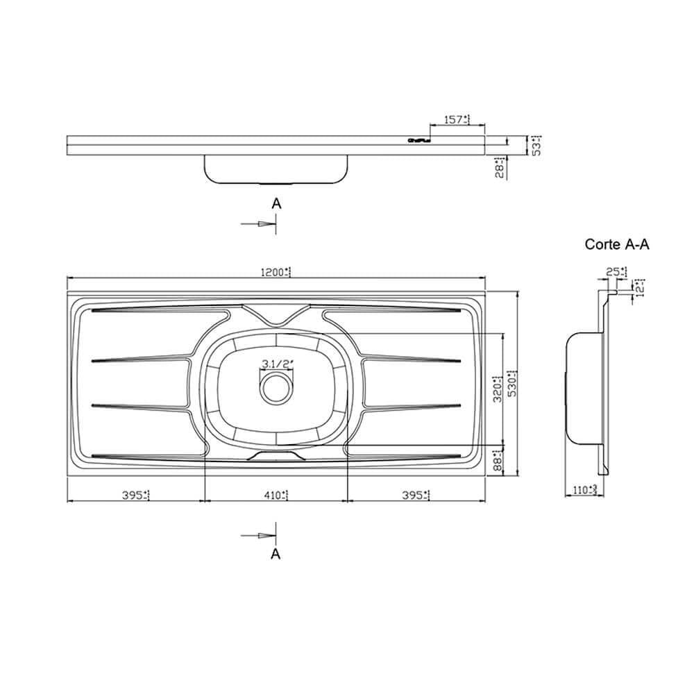 Pia Plus 30 120cm Aço inox - GhelPlus