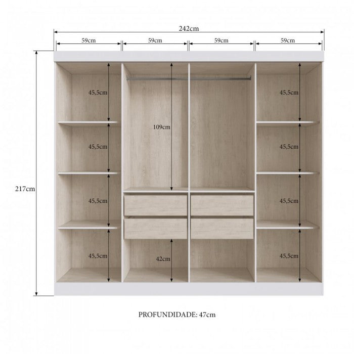 Guarda-roupa Casal Califórnia 8 Portas 4 Gavetas Castanho/nude