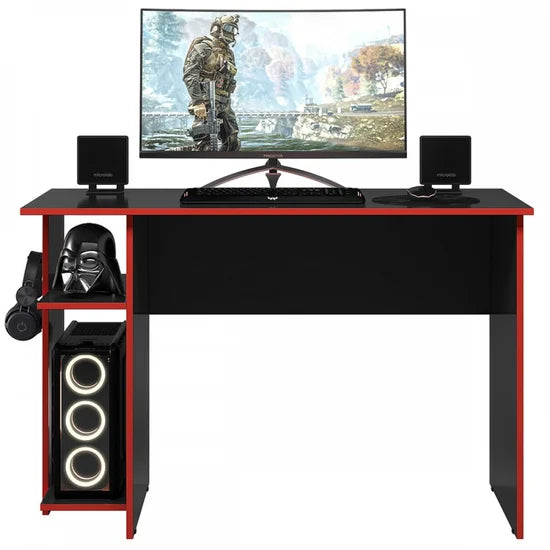 Mesa Gamer 2 Prateleiras Preto Fosco/vermelho 3875 - Qmovi