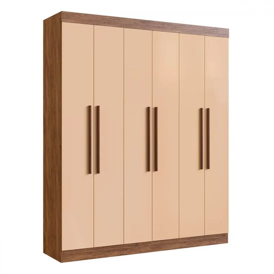 Guarda-Roupa Casal New York 6 Portas 2 Gavetas Castanho/Nude - Doripel