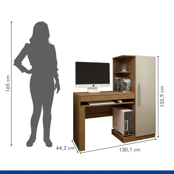 Mesa para Computador com Armário 1 Porta 1 Gaveta Office Valdemóveis Cinamomo/off White Cinamomo Of White