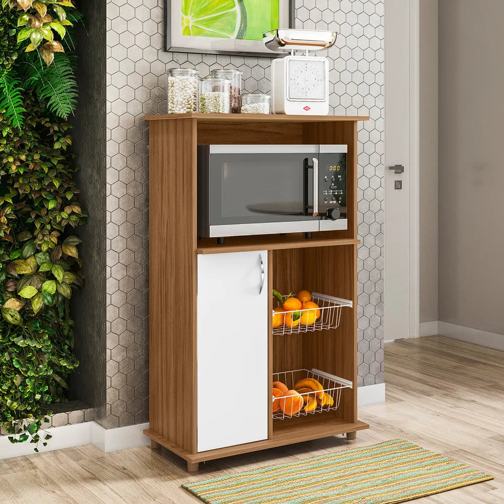 Balcão NT 3075 da Notável com 1 porta e espaço para 2 fornos - Freijo Trend/Branco