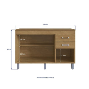 Balcão para Pia 120cm 3 Portas 2 Gavetas Flex Freijó