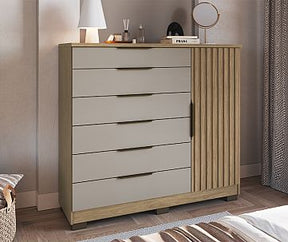Cômoda Vegas 1 Porta Ripada e 6 Gavetas Canela Faimec