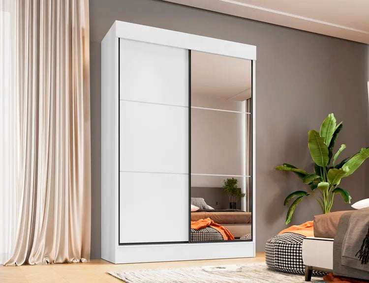 Guarda Roupa Chicago 2 Portas de Correr 4 Gavetas com Espelho Cor Branco - Rud Rack