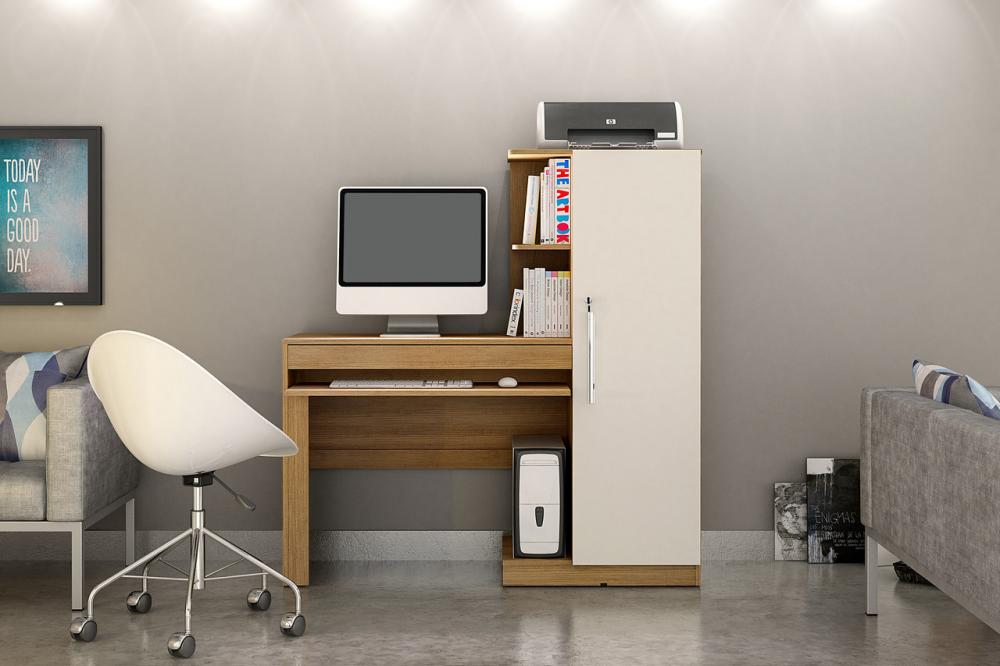Mesa para Computador com Armário 1 Porta 1 Gaveta Office Valdemóveis Cinamomo/off White Cinamomo Of White