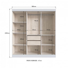 Guarda-roupa New Xangai 6 Portas 2 Gavetas Internas Branco