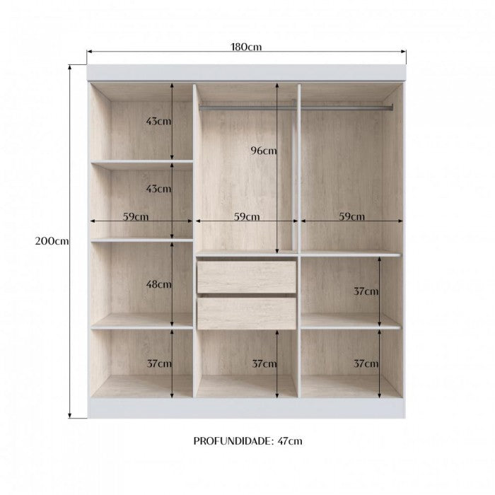 Guarda-roupa New Xangai 6 Portas 2 Gavetas Internas Branco